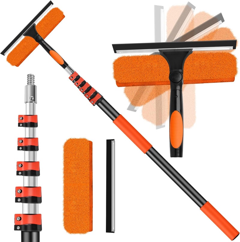 ACTREY 30FT Reach High Window Cleaning Kit with Pole,2 in 1 Window Squeegee for Window Cleaning,5-24FT Professional Window Cleaning Kit with Pole,180°Rotatable Squeegee for Indoor/Outdoor High Windows,Car - Image 1